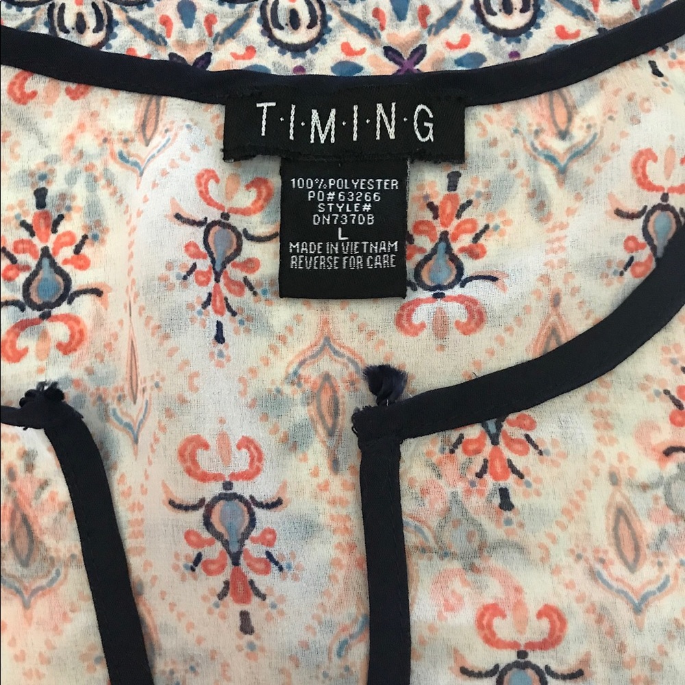 Sheer multi-color 100% polyester blouse Sz L - Picture 6 of 6